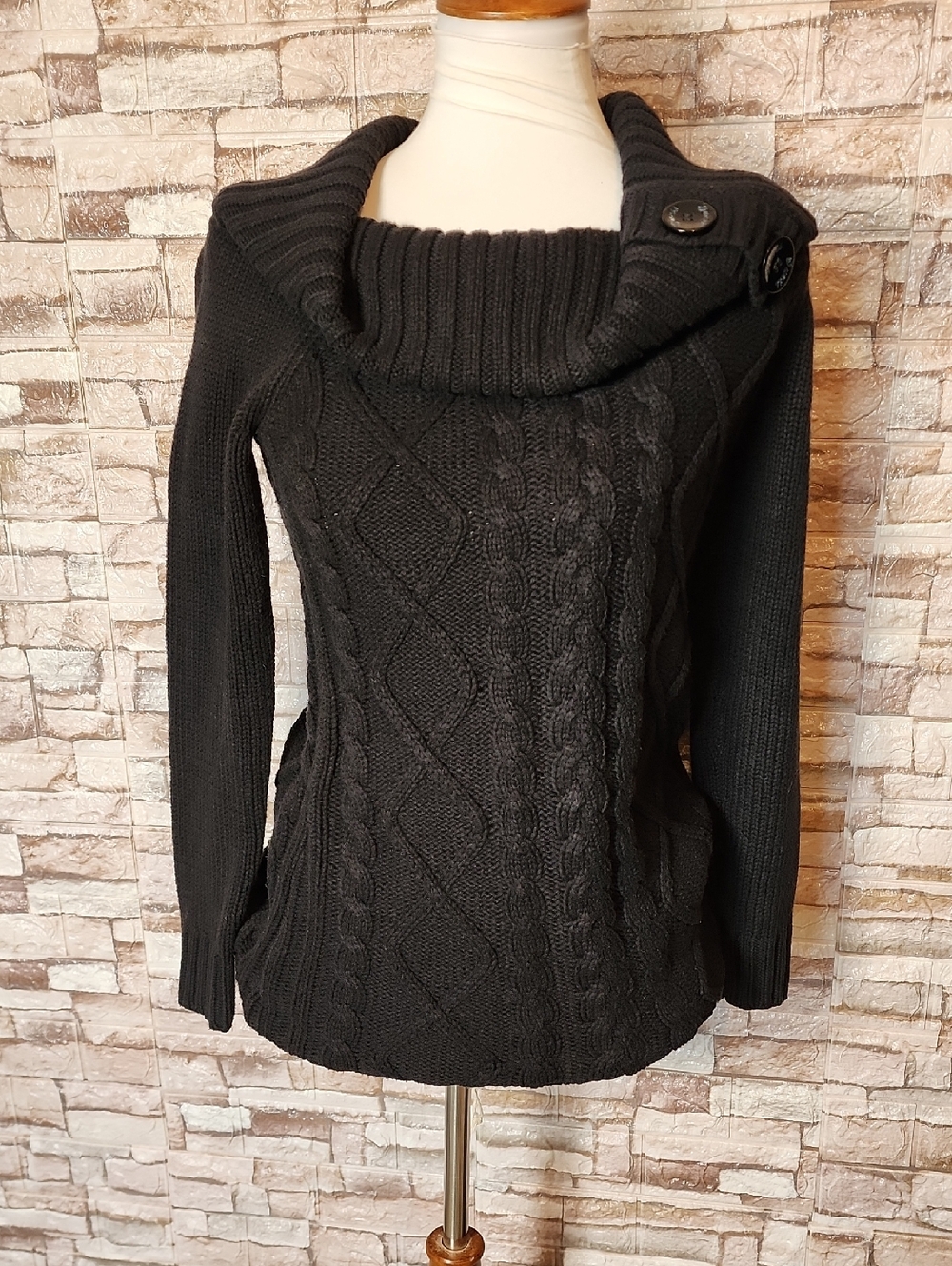 Guess Jeans Black Cable Knit Sweater